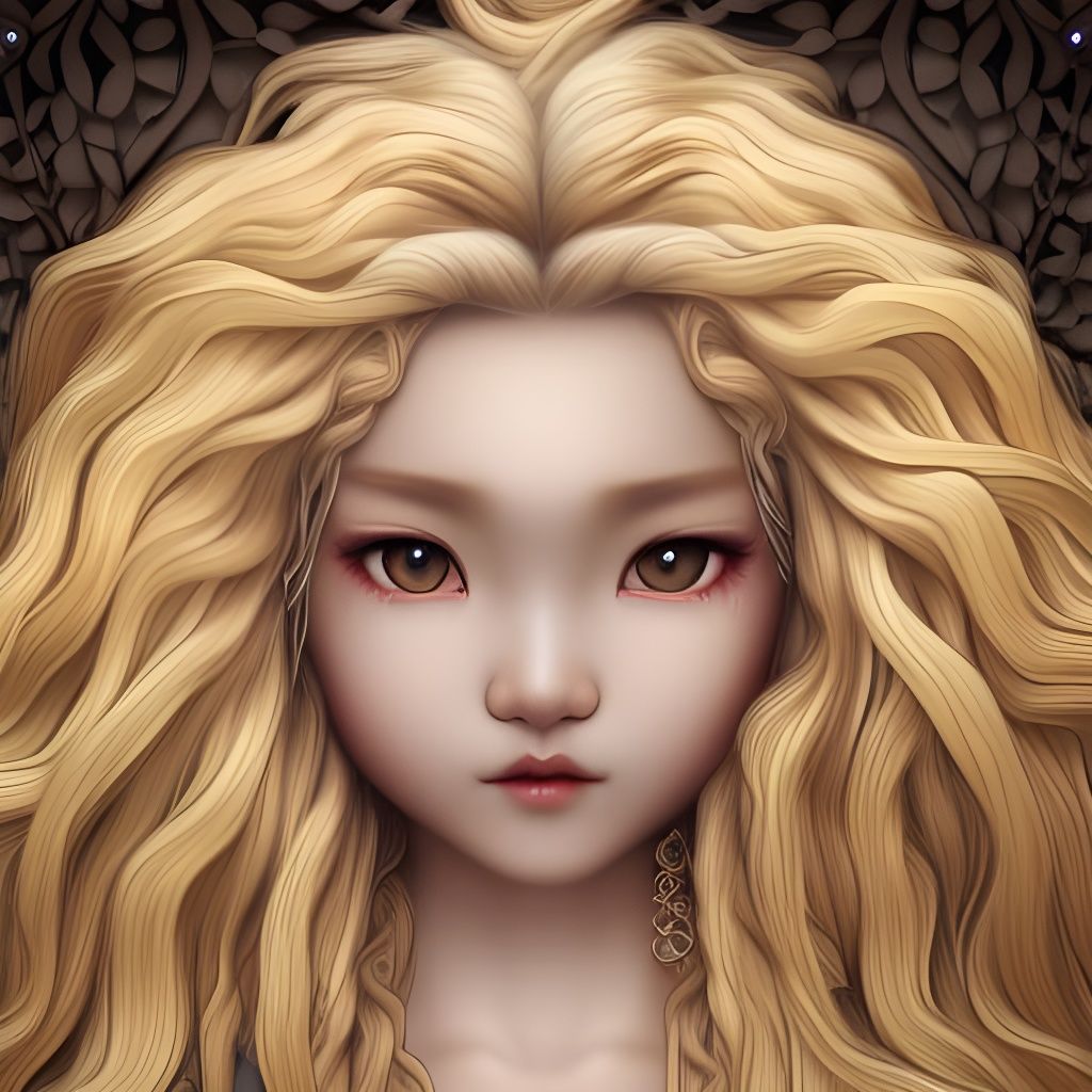 Elegant Ainu Girl with Flowing Blonde Hair