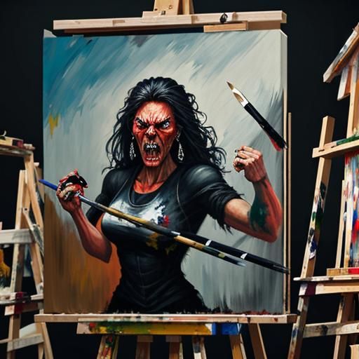 Furious Woman Paints Her Anger in Studio