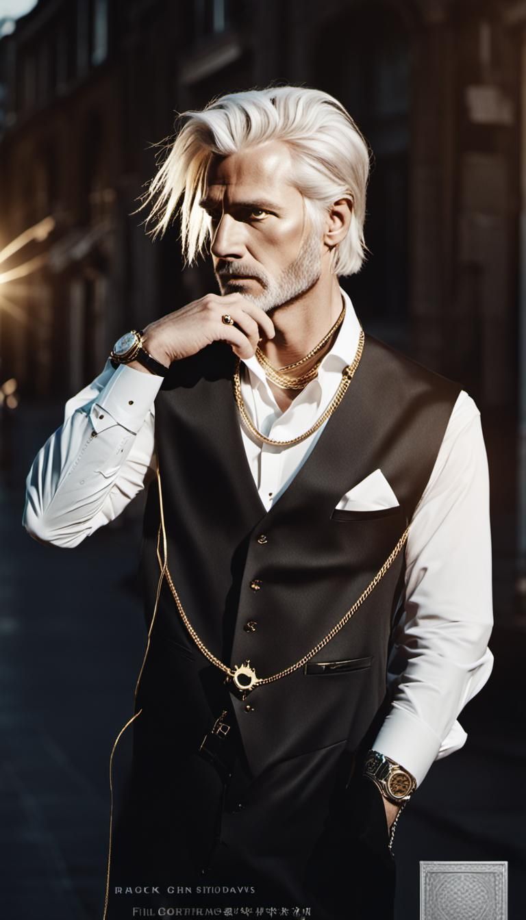 Elegant Man with Gold Chains in Cinematic Style