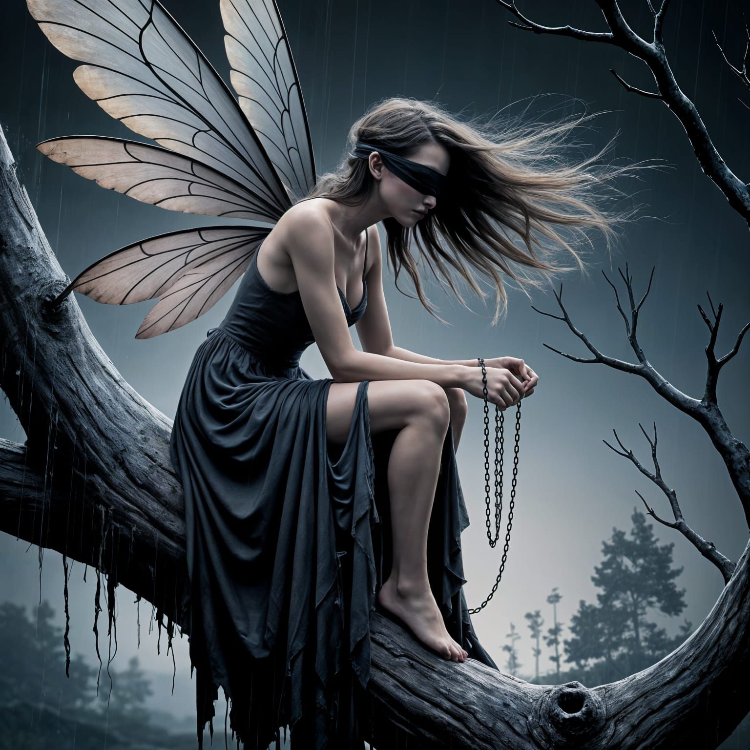 Enchanted Fairy in Desolate Landscape