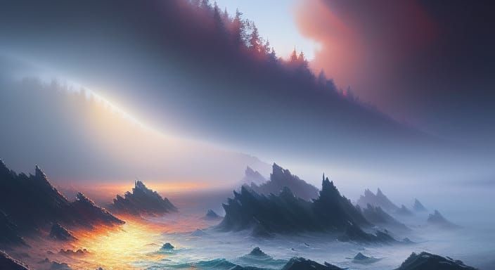 Foggy Ocean Matte Painting in Detailed Style