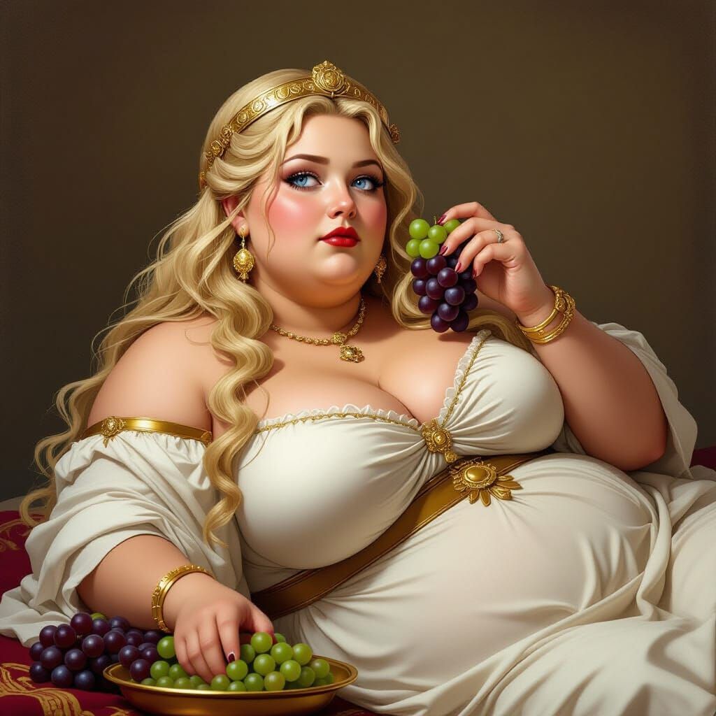 Fat Roman Priestess Eating Grapes