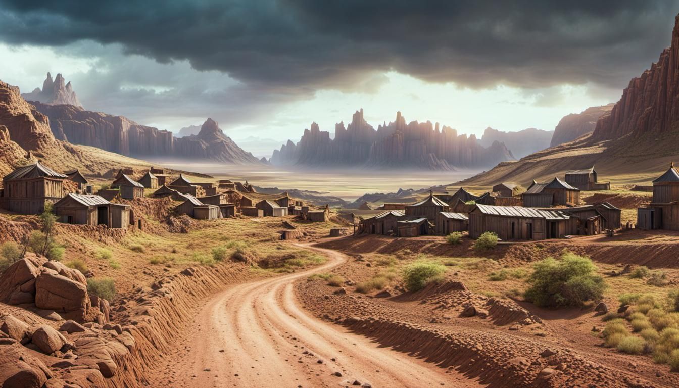 Epic Deserted Village in Dramatic Digital Painting