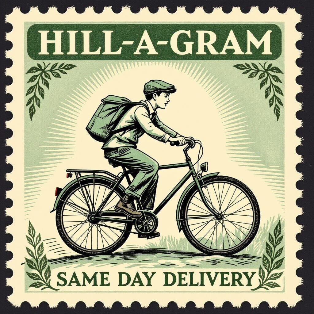 Vintage Postage Stamp: Telegram Boy on Bicycle