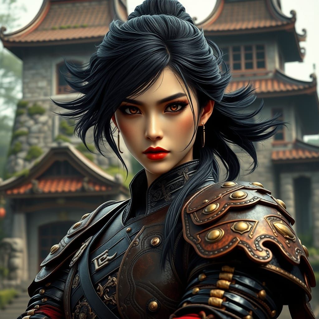 Regal Female Samurai in Intricately Crafted Armor