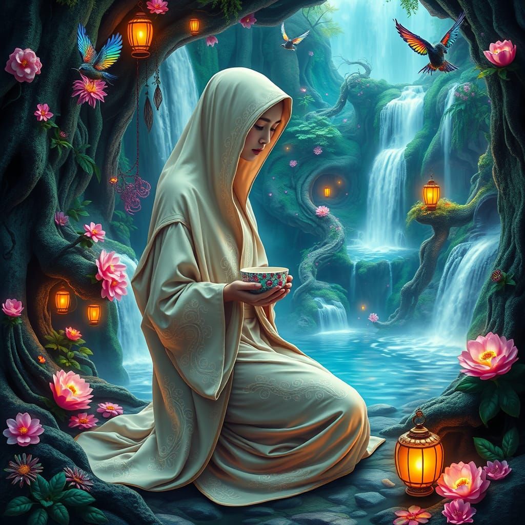 Serene Mystic in Emerald Grotto