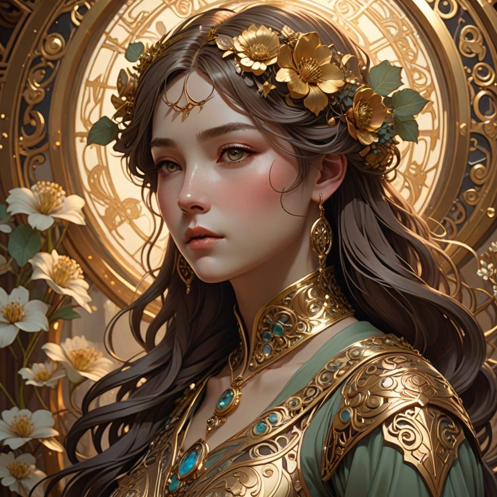 Golden Art Nouveau Goddess in Soft Focus