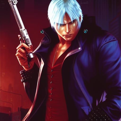 Dante Sparda in Cyberpunk Comic Art Style