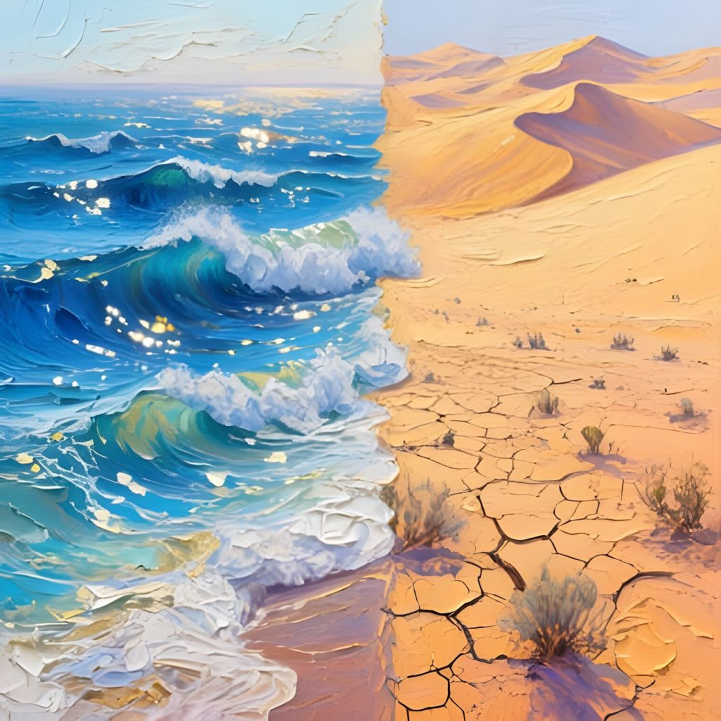 Ocean Meets Desert Oil Painting: A Textured Masterpiece