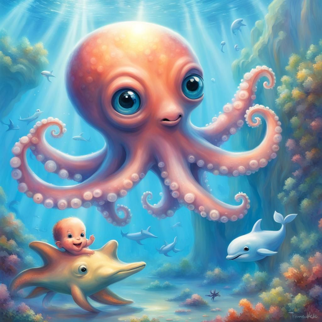 Baby Octopus, Alien, and Dolphin in Kindergarten