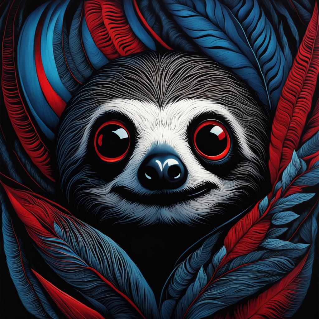 Kooky Abstract Sloth with Big Eyes