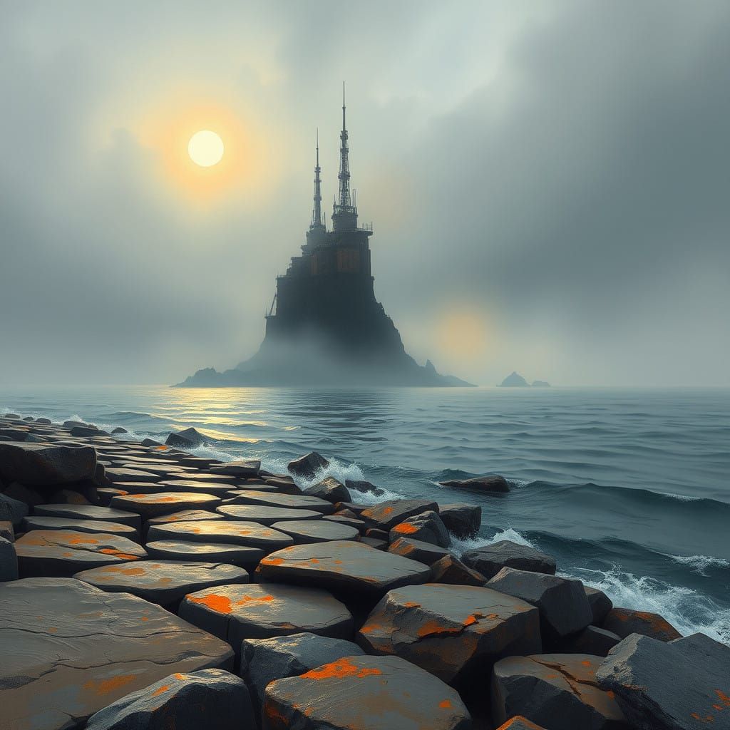 Mystical Island Monoliths Rise from the Grey, Industrial Sea...