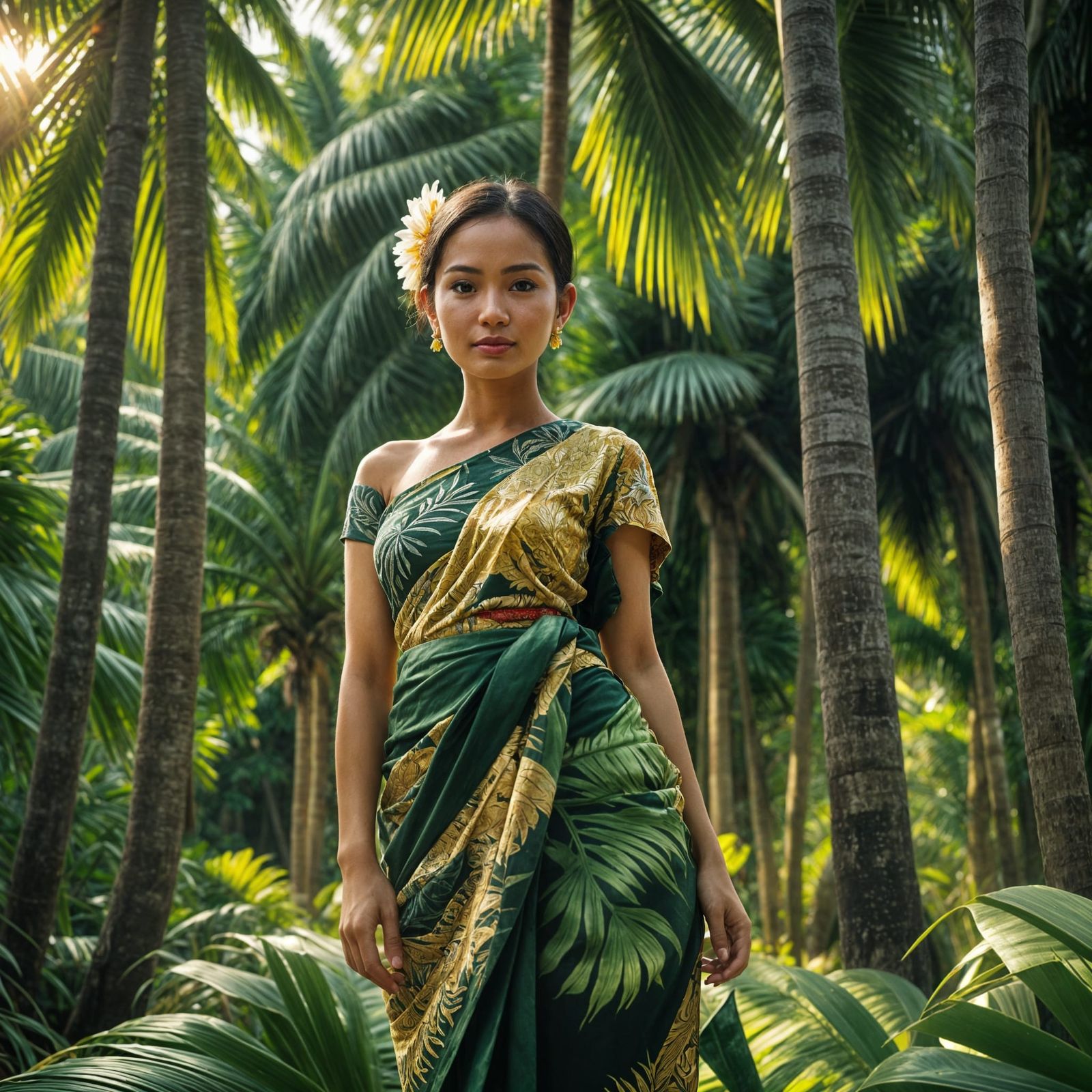 Indonesian Woman in Kebaya in Coconut Forest