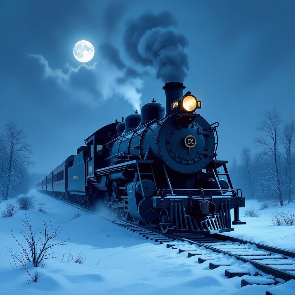 Gothic Locomotive in Snowdrift Oil Painting