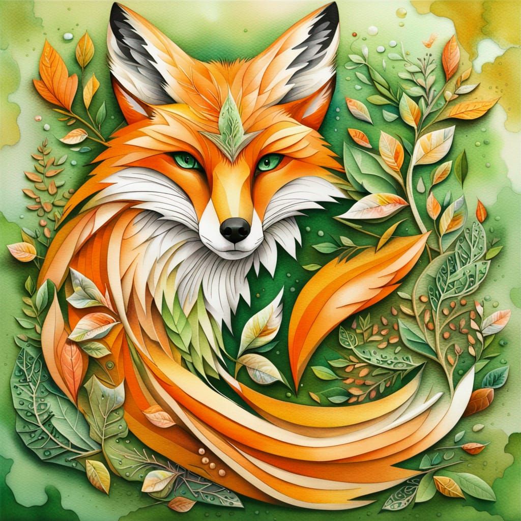 Intricate Fox in Geometric Abstract Art