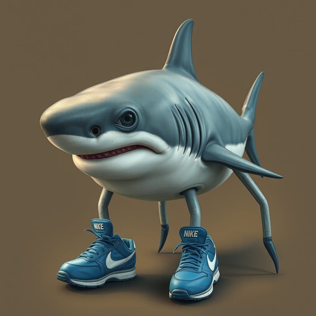 Three-Legged Shark in Sneakers, Photorealistic Style