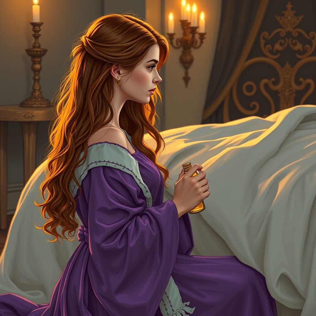 Young Breton Woman in Violet Servant's Robe, Gazing at Emper...