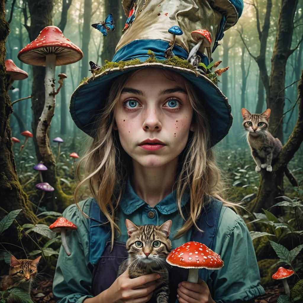 Alice in Wonderland: Surreal Portrait in Magic Forest