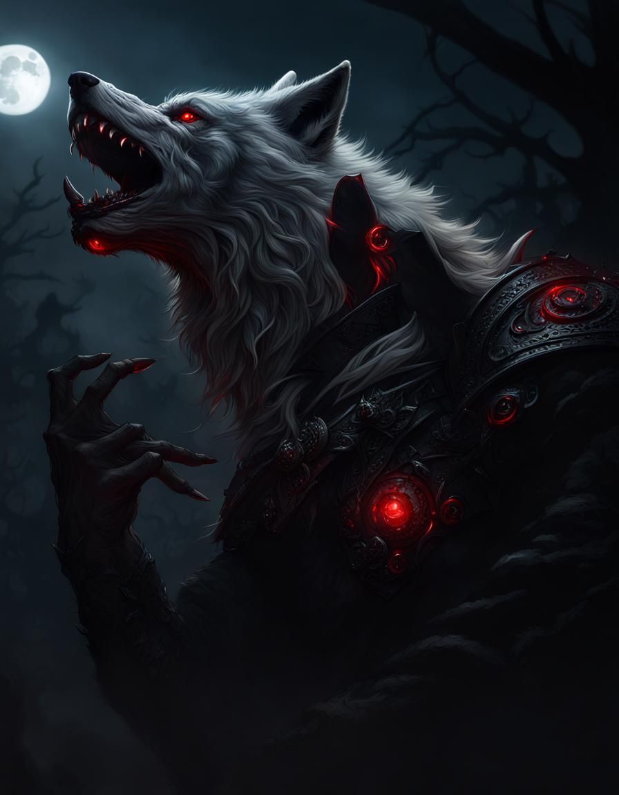 Wolf-Headed Man Transformation in Dark Fantasy Style