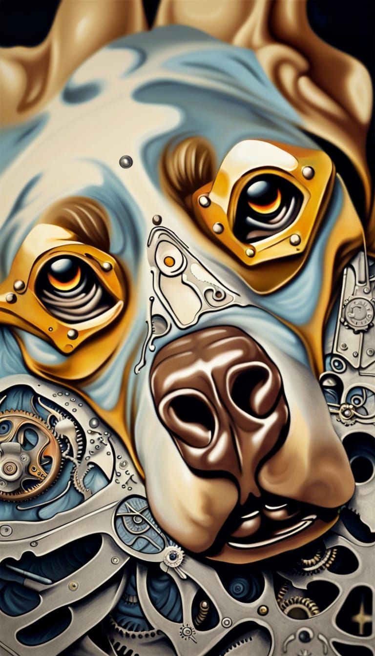 Clockpunk Dog Face in Surrealist Style