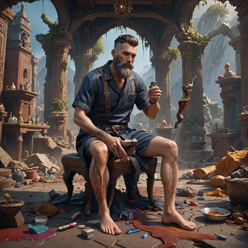 Detailed Matte Painting of Man Shaving Legs