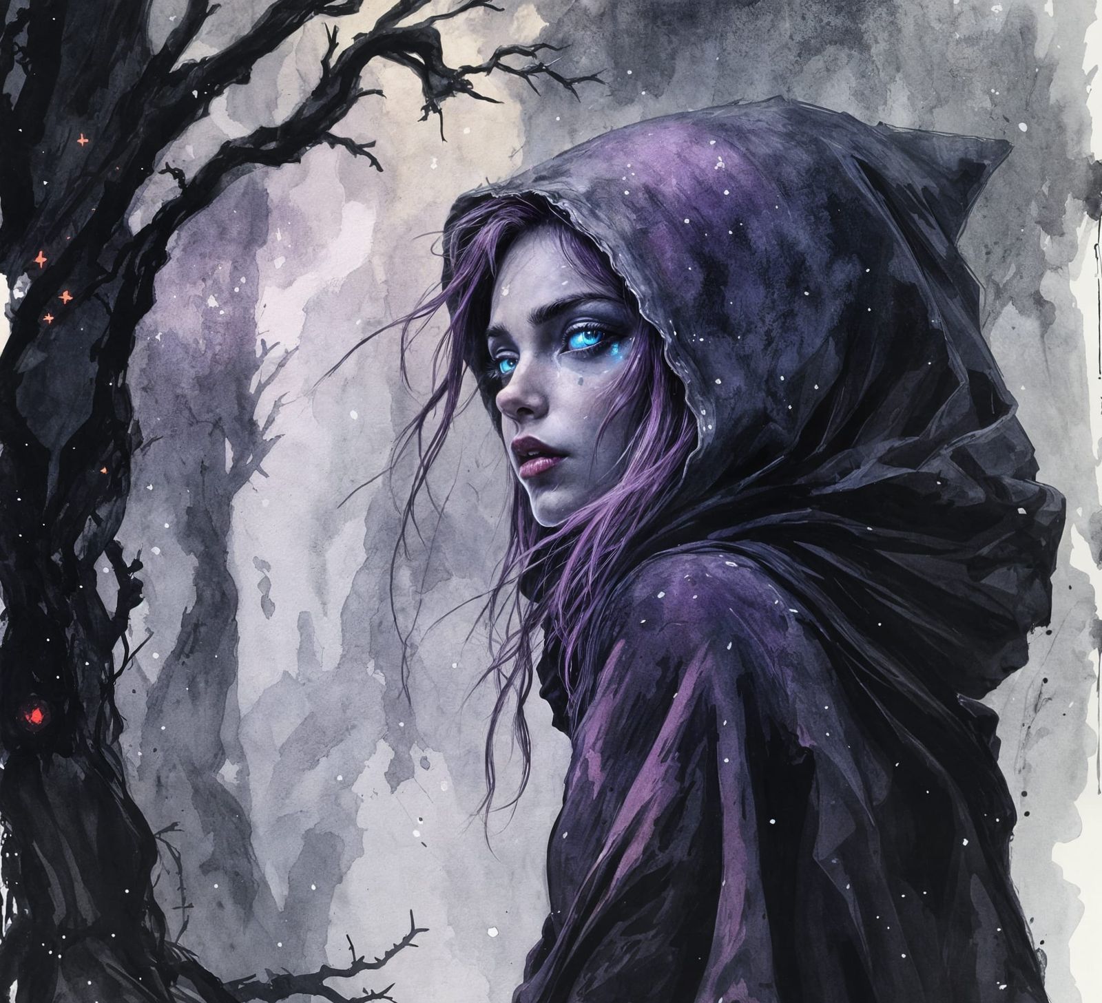 Gnome Druid with Bioluminescent Fungi, Ink Drawing