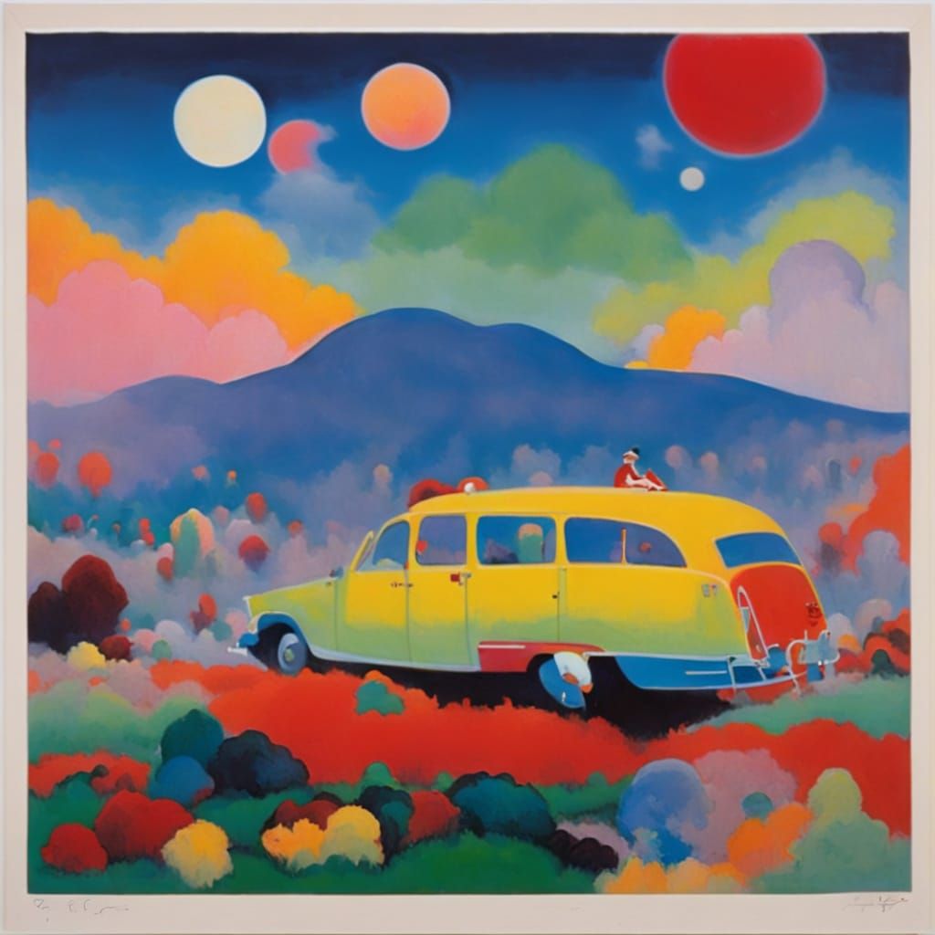 Psychedelic Foggy Landscape with Whimsical Dreamscapes