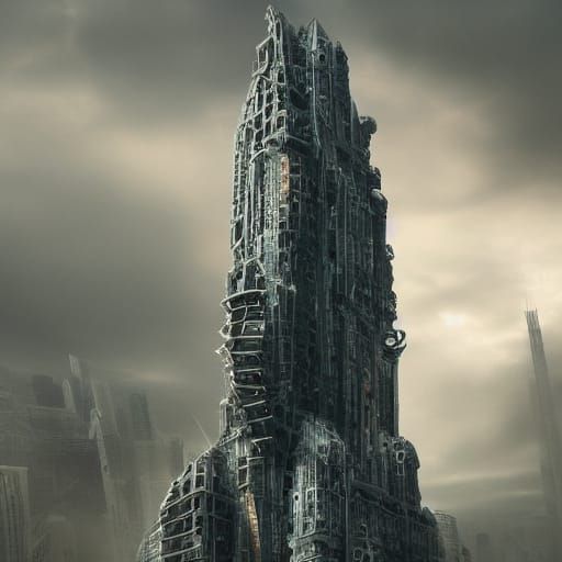 Dramatic Broken Skyscraper Digital Matte Painting