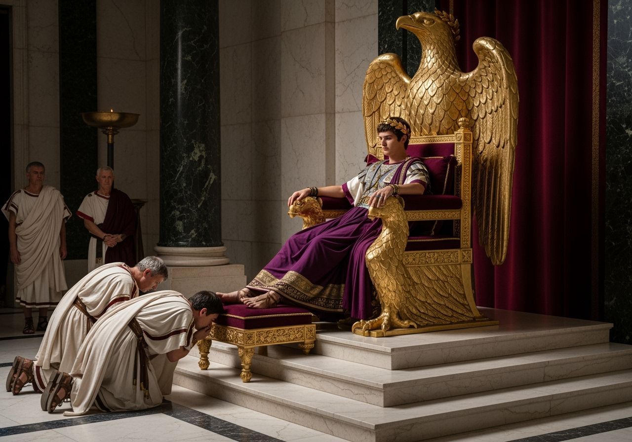 Emperor Nero on Ornate Eagle Throne, Roman Palace