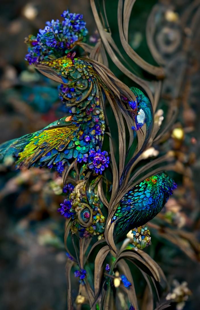 Art Nouveau Peacock with Floral Tail