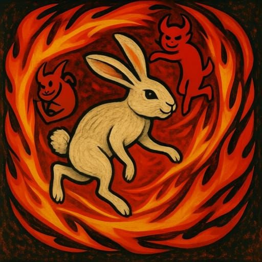 Devil Rabbit Dancing in Fiery Whirlwind