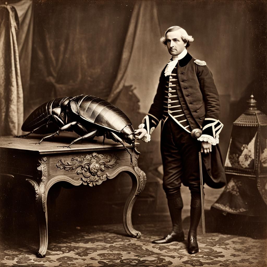 18th Century Photo: Person and Giant Cockroach