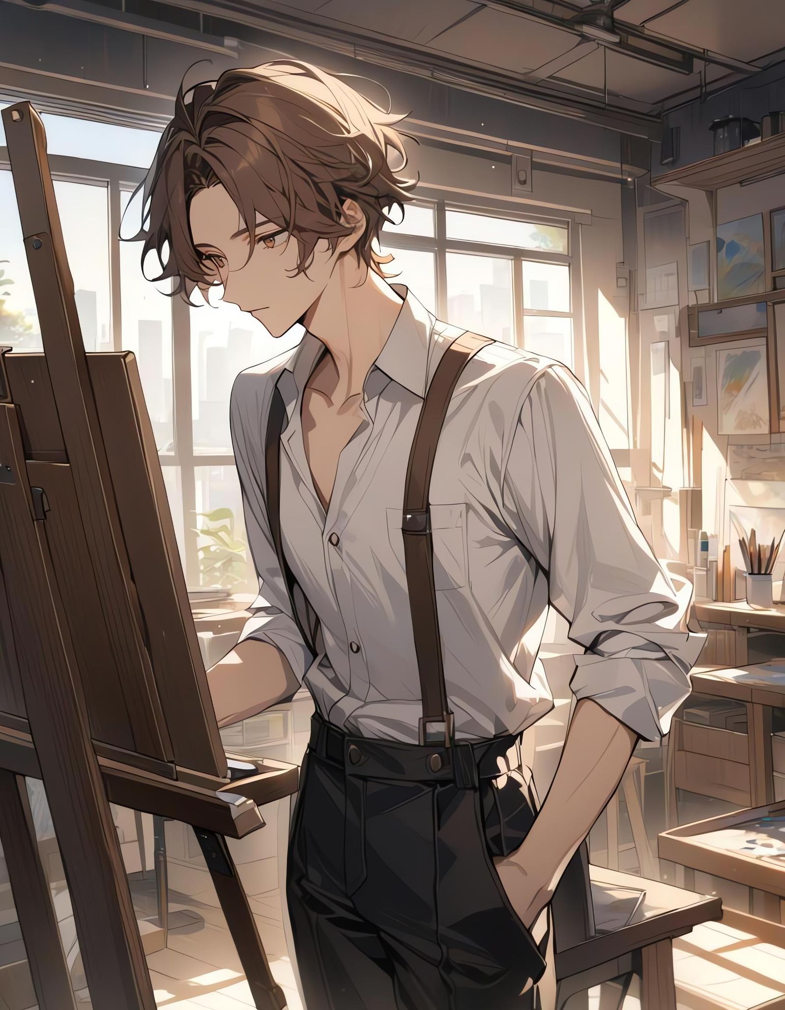 Androgynous Boy in Art Studio with Easel