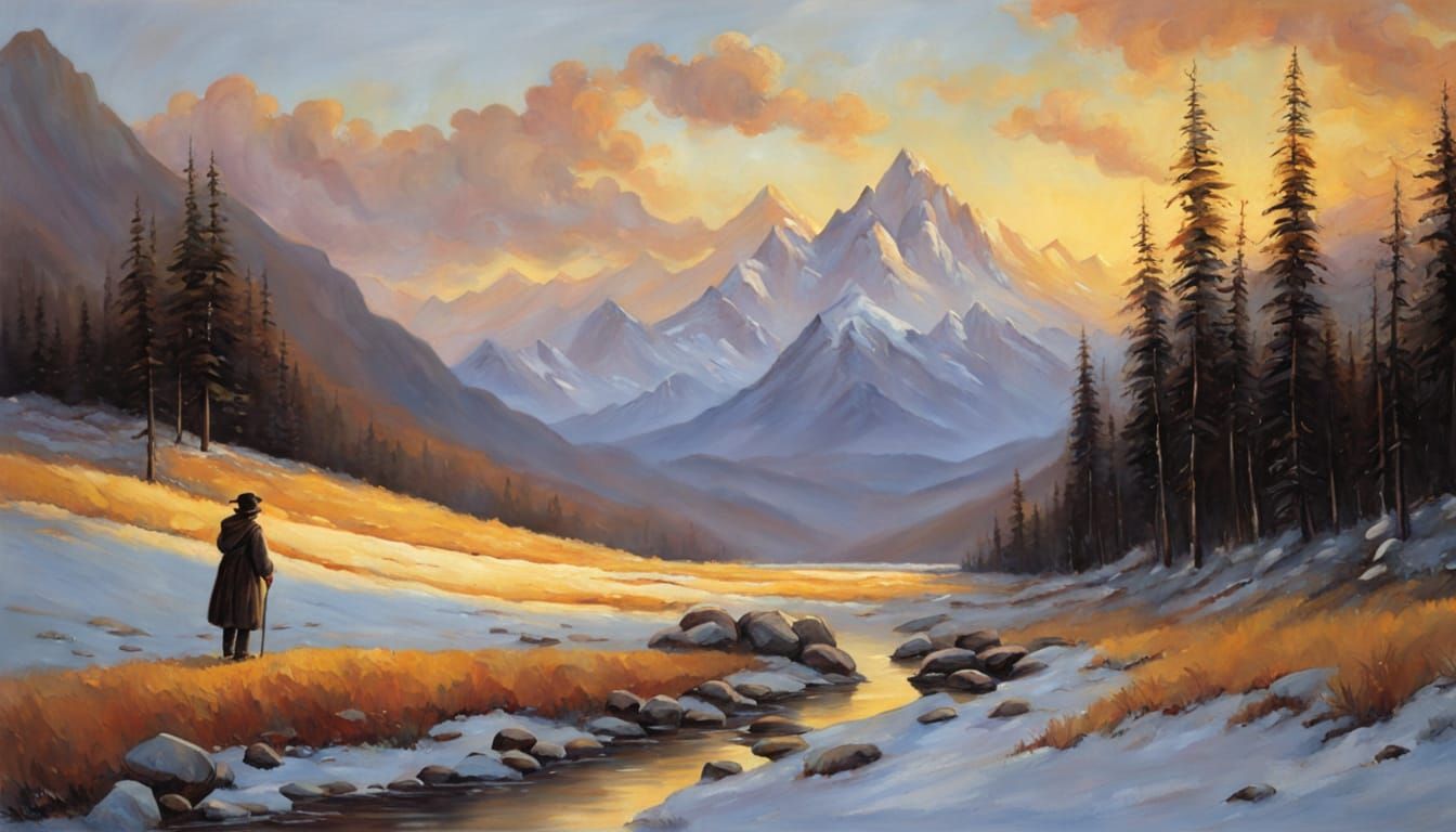 Majestic Mountain Range: Romantic Landscape Painting