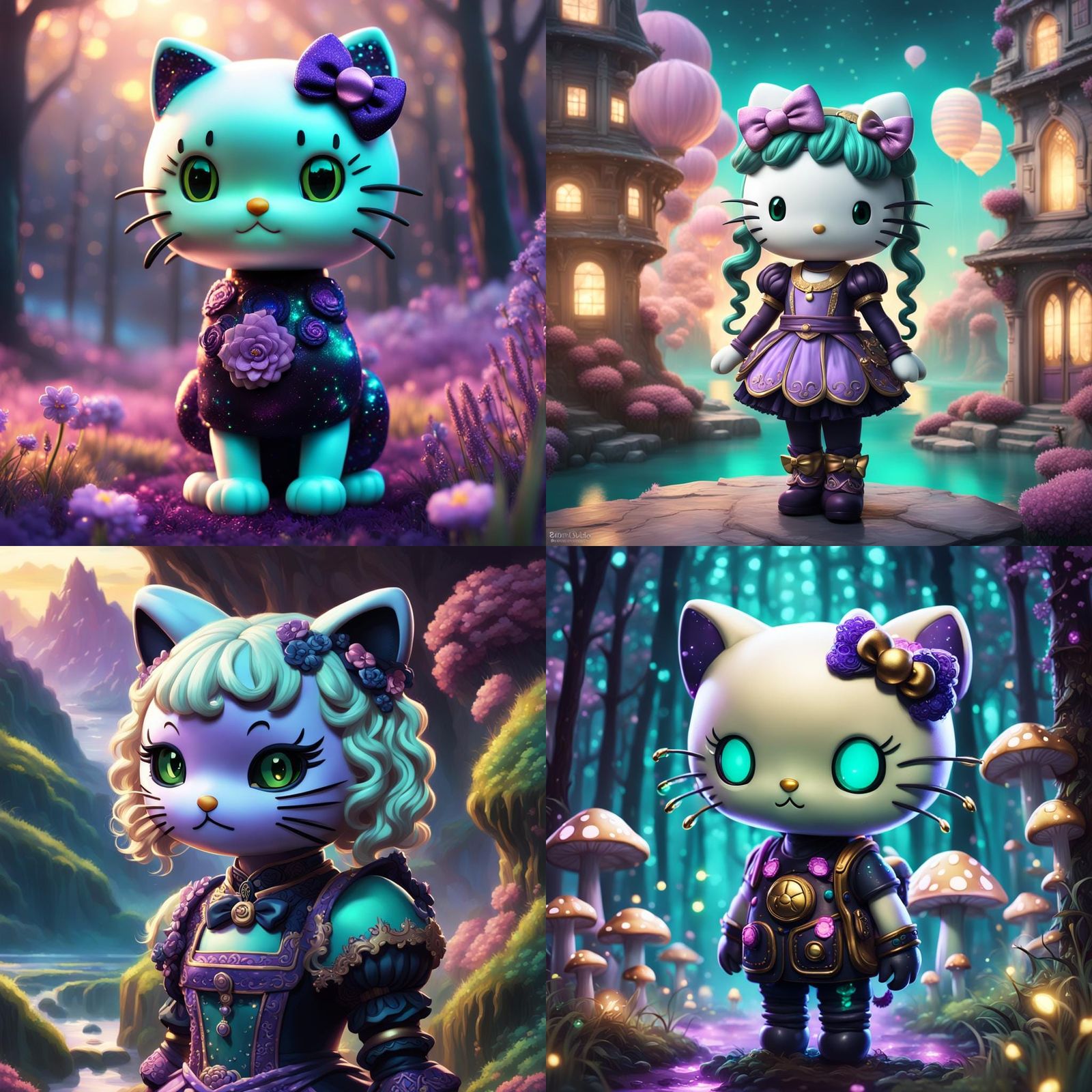 Hello Kitty with Purple Tails in Detailed Matte Painting