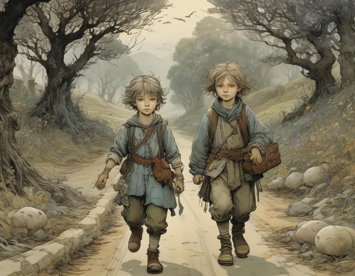 Charming Siblings Journey on Country Road
