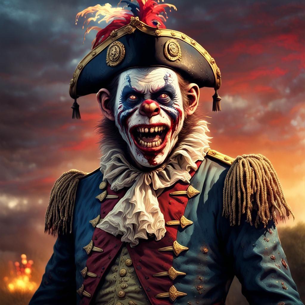 Zombie Monkey Clown General Victorious on Battlefield