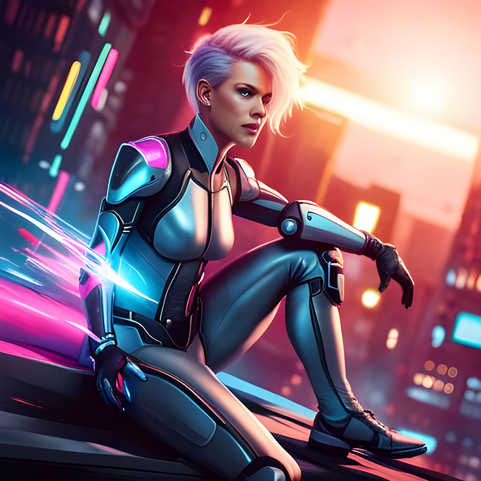 Cyberpunk Spyder Gwen in Futuristic Cityscape