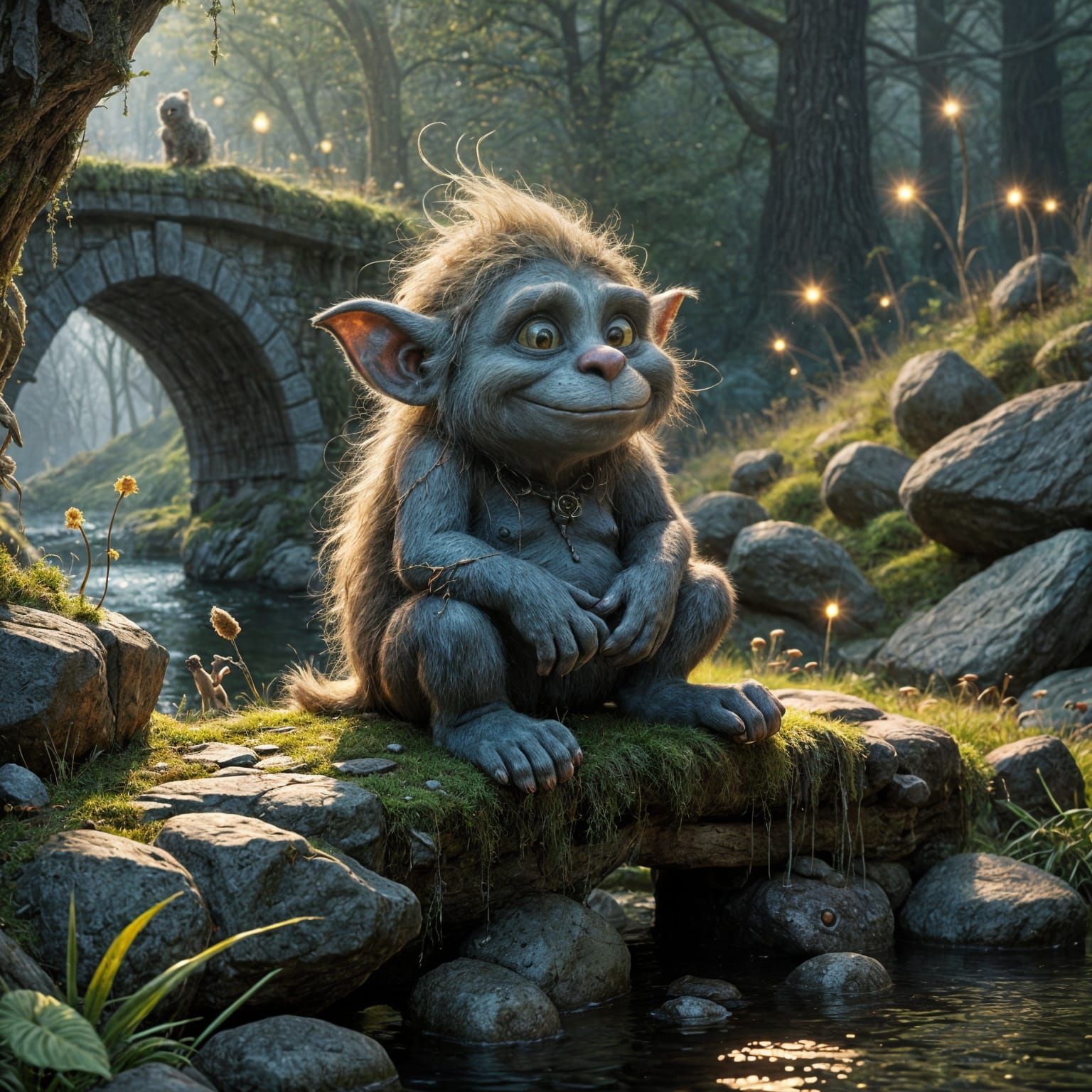 Friendly Troll by a Bridge: Fantasy Concept Art