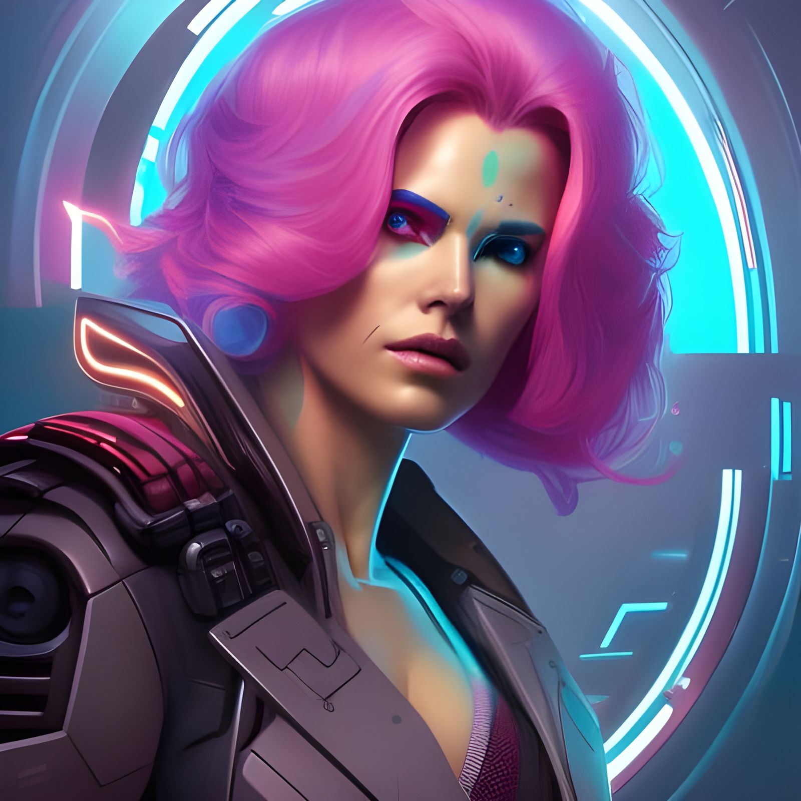 Cyberpunk Woman Portrait in Digital Dystopia