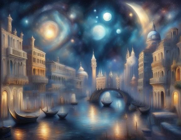 Moonlit Venice in Dreamlike Steampunk Splendor