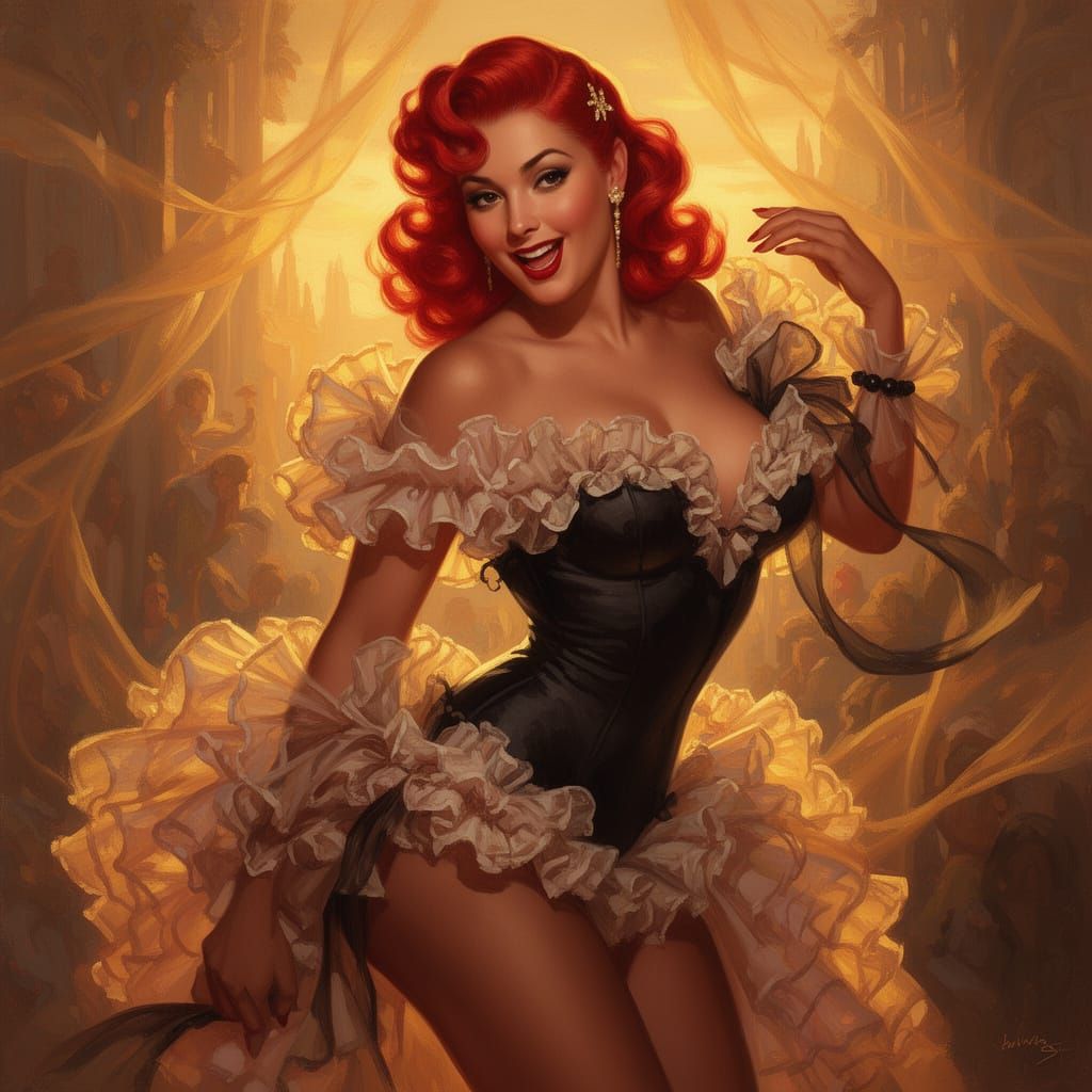 Provocative Pin-Up of a Frilly Red-Haired Woman