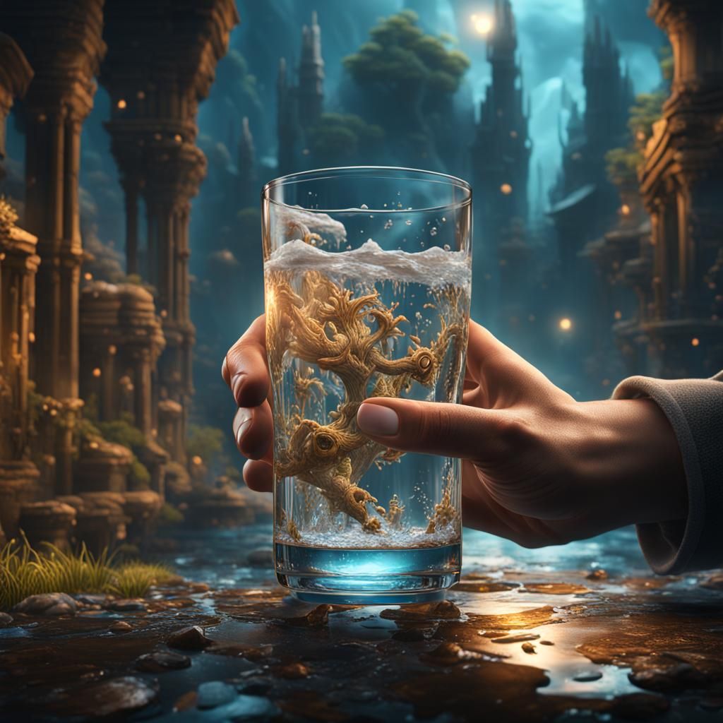 Miniature People in a Glass of Water