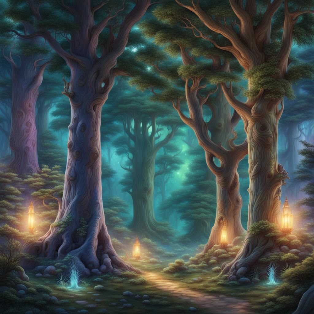 Enchanted Forest with Elves and Gnomes