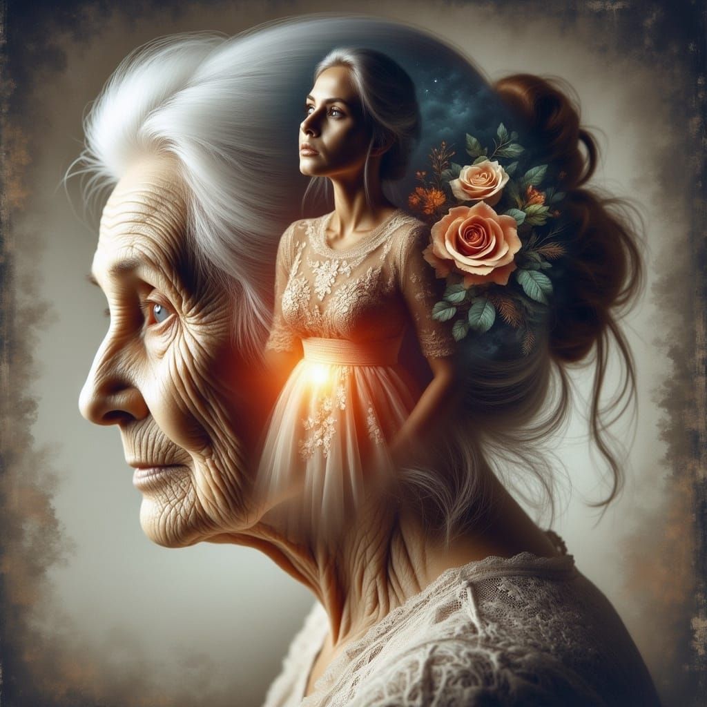 Double Exposure: Bride Within an Old Woman