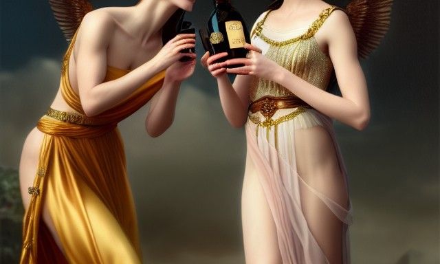 Roman Goddess Shares Ambrosia: Photorealistic Ethereal Scene