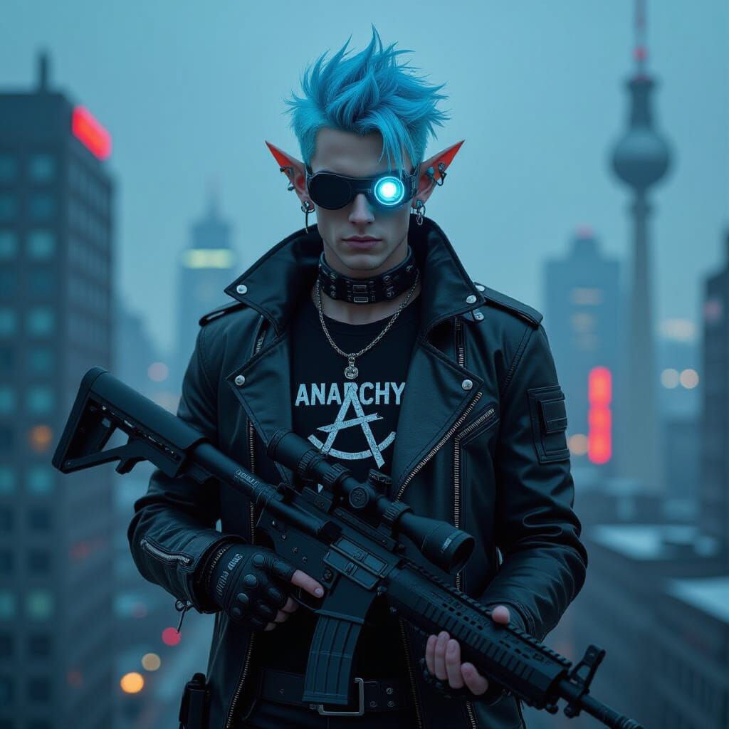 Cyberpunk Elf Sniper in Gritty Berlin Scene