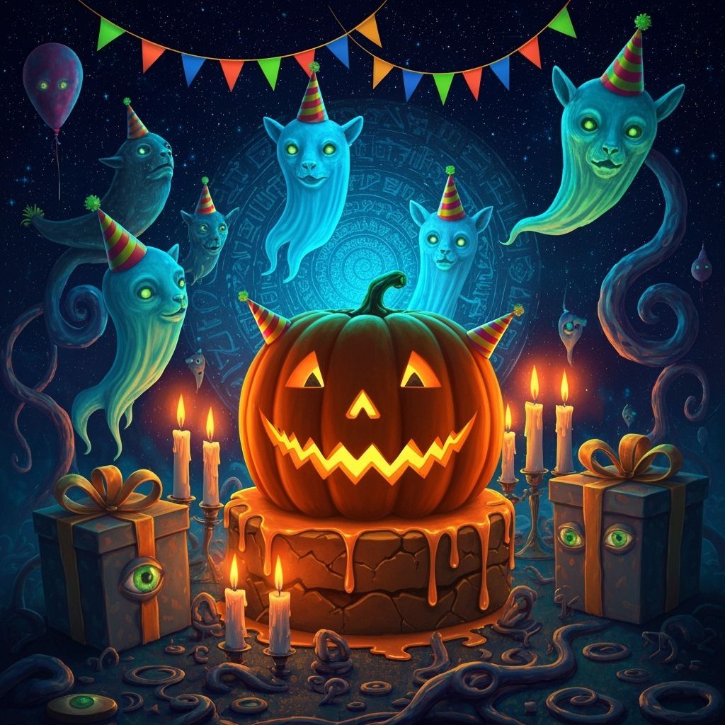 Surreal Birthday Party With Ghostly Animals and Jack-o'-Lant...