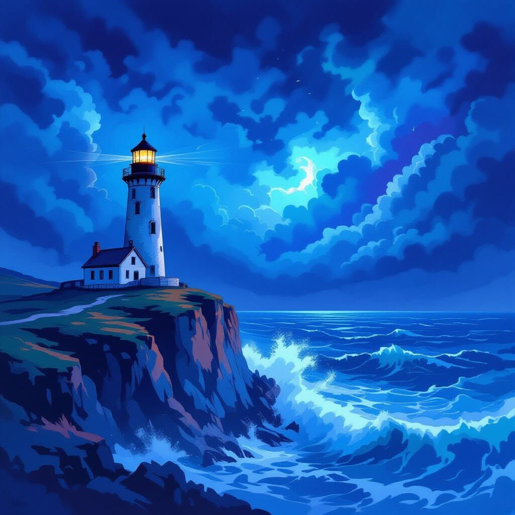 Ink Sea Lighthouse on Jagged Cliff