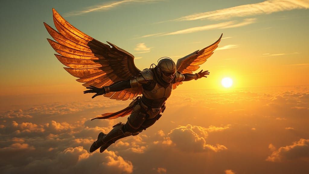 Steampunk Icarus Soaring Towards the Sun